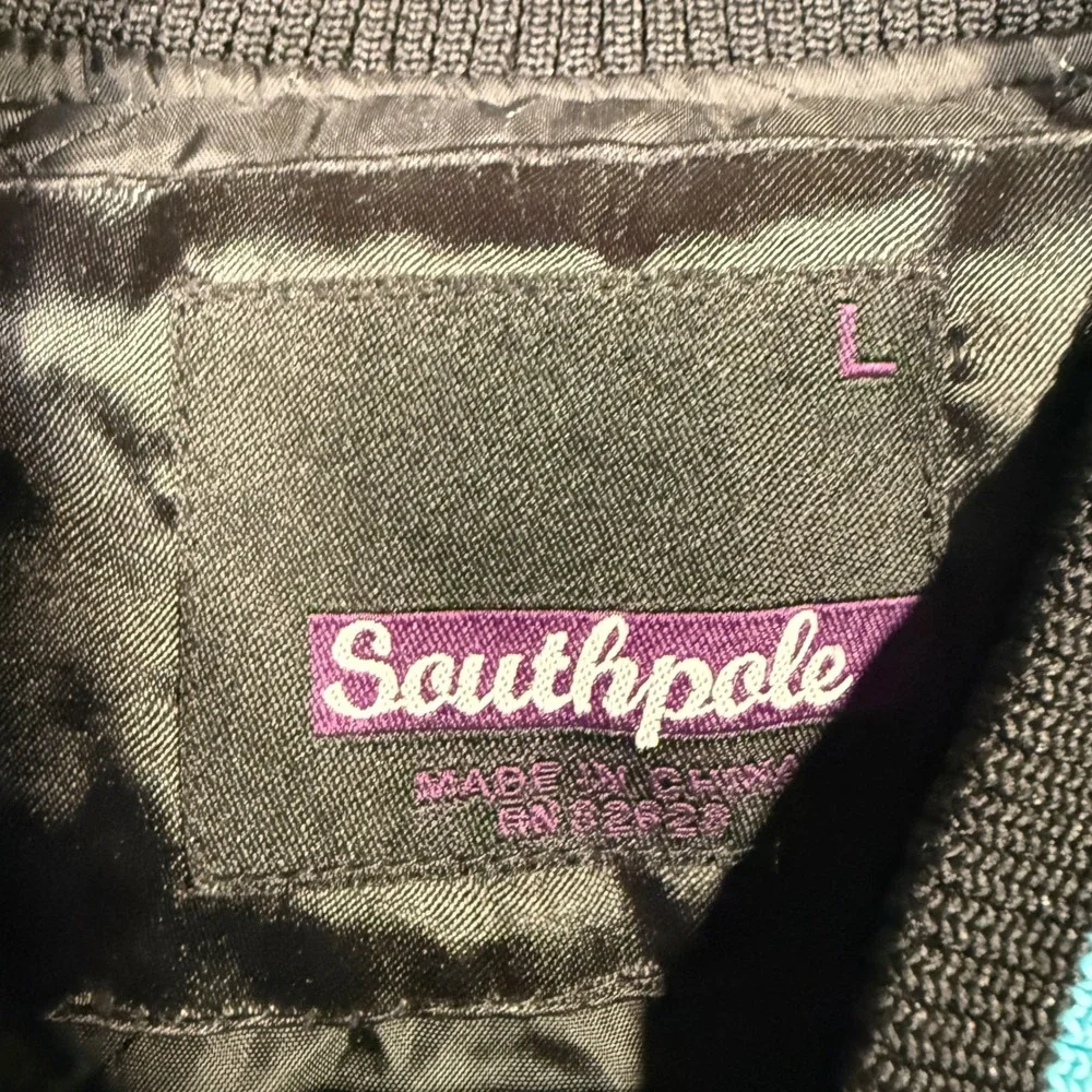 Vintage Y2K Southpole New York Satin Bomber Jacket Teal Black‎ Quilted Women's L